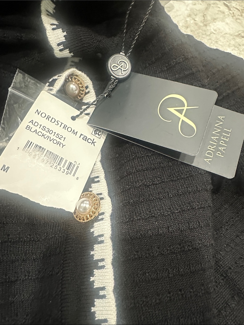 Adrianna Papell Black and White Trim Black Cardigan Size Medium - Picture 7 of 7